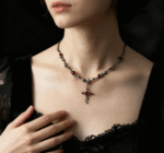 Crimson Rose Cross Necklace – Gothic Vampire Thorn Choker - Image 3