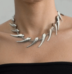 Liquid Spike Choker – Punk Silver Chain Necklace - Image 3