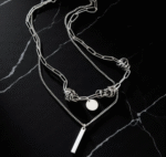 Industrial Edge Necklace – Titanium Steel Layered Chain with Bar Pendant - Image 4