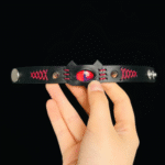 Red Demon Eye Cat Ear Leather Cuff – Handmade Gothic Punk Bracelet - Image 3
