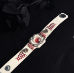 Eyeball Chain Spiked Leather Cuff – Handmade Punk Bracelet - Image 3