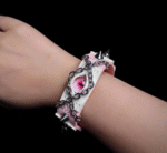 Pink Devil Eye Pastel Goth Leather Cuff – Spiked Chain Bracelet - Image 3