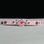 Red Eye Pink Leather Cuff – Handmade Gothic Studded Bracelet - Image 4
